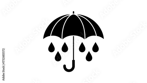 Weather Forecast Icon Showing Rainy Days with Umbrella Symbol in Black and White Minimalist Style