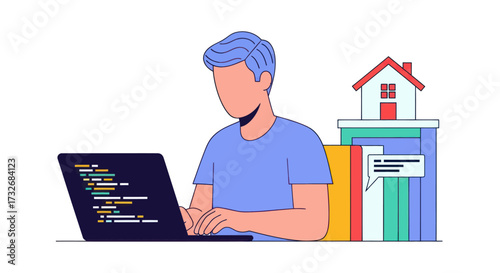 Young man programmer working on a laptop computer.