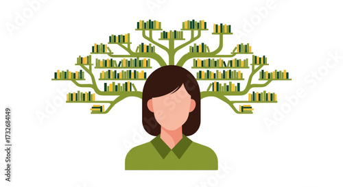 Conceptual illustration of a woman with a tree of knowledge.