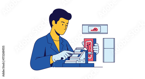 Scientist in a laboratory preparing tissue slides with a microtome.