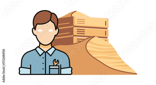 IT Support Technician with Server Racks Icon.