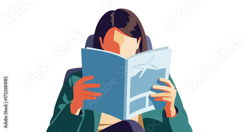 Vector illustration of a woman engrossed in reading a book.