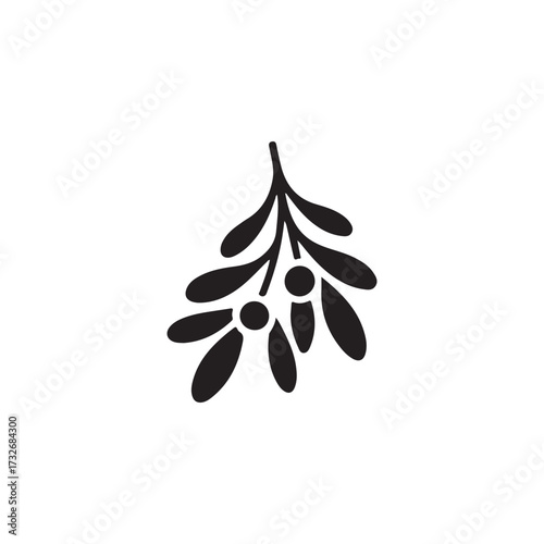 Mistletoe Silhouette: A simple, yet elegant, illustration of mistletoe branch, embodying the spirit of the holiday season with its iconic leaves and berries. 