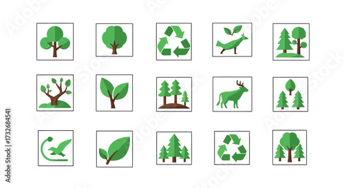 Collection of Green Nature and Environmental Icons.