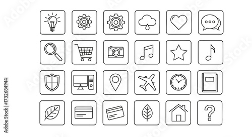 Collection of linear icons for web and app design.