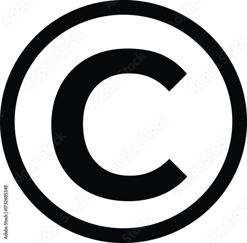 Copyright symbol icon, intellectual property mark, legal protection emblem, creative rights identifier, black contour, white background, minimal style, content ownership