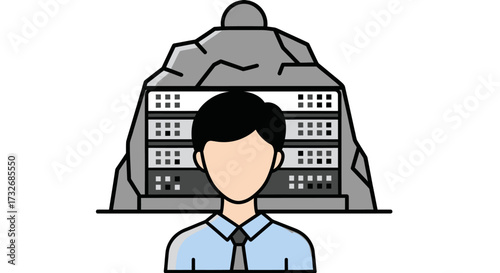 Cartoon of server under rock guarded by person