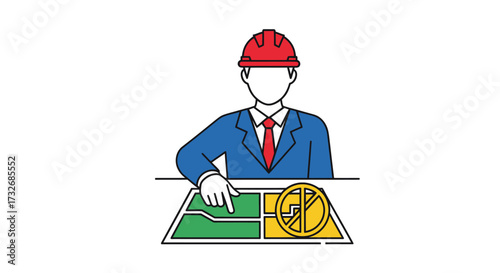 Engineer in a hard hat reviewing project blueprints.