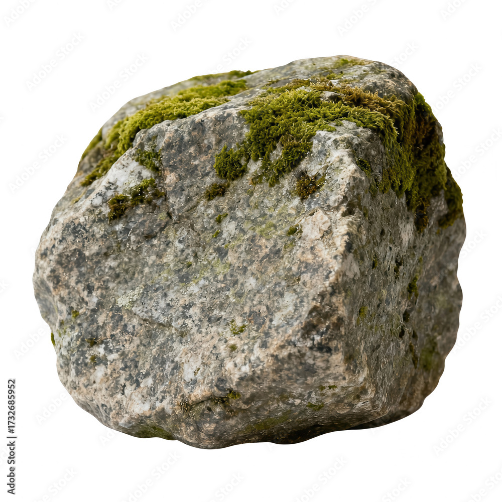 Fototapeta premium Mossy Rock Isolated on White Background