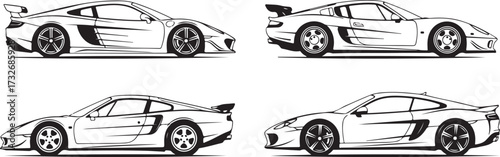 Dynamic Side Profile Illustrations of Modern Performance Sportscars
