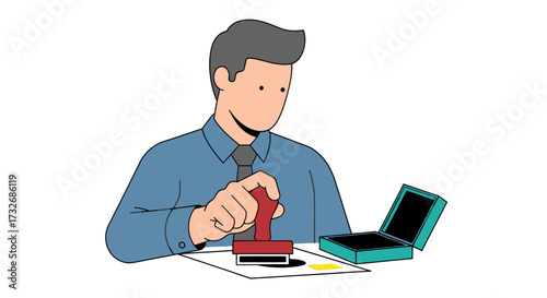 Man stamping document