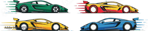 Stylized Fast Sports Cars in Motion with Speed Effect