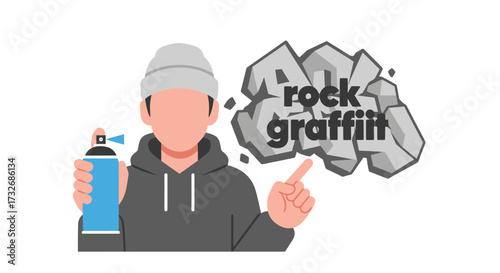 Cartoon figure with spray can and "rock graffiti" stones
