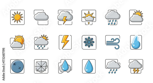 Collection of Weather Icons Representing Different Atmospheric Conditions.