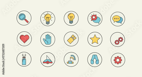 Colorful Icons Set - Ideas, Innovation, and More.