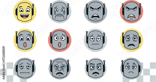 Collection of Cartoon Robot Faces Expressing Diverse Emotions