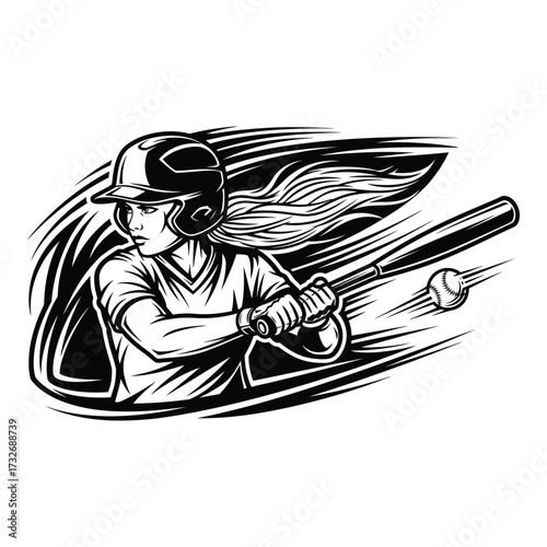 Vector art of baseball player swinging bat in dynamic black and white illustration