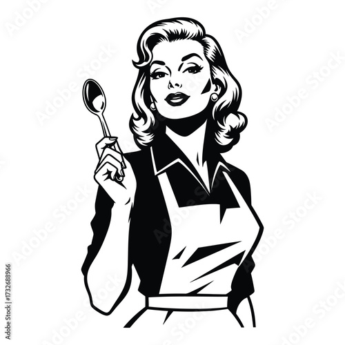 Vector art of vintage woman holding spoon