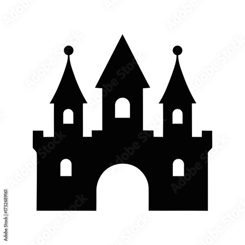 Black silhouette of a fairytale castle with towers. castle vector illustration