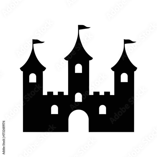 Silhouette of a fairytale castle with flags. castle vector illustration