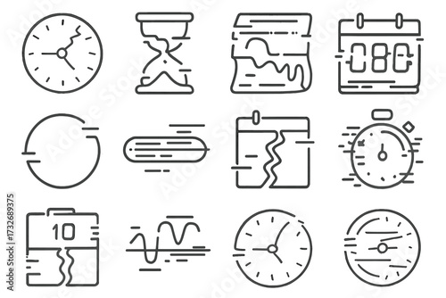 Grid glitched hourglass time jittery torn date bar icons icon vector melting