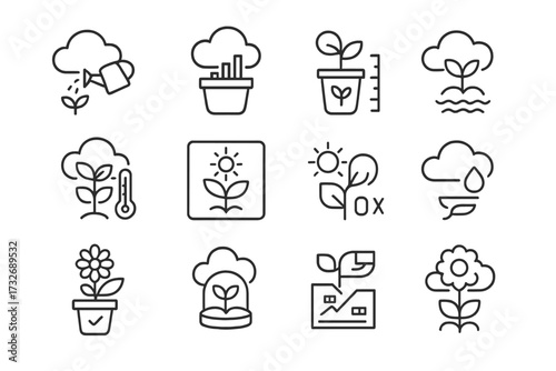 Icons vector gardening sprout meter icon plant pixel output eco cloud algorithm