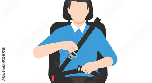 Vector illustration of a person fastening a seatbelt in a car.