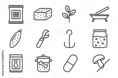 Tray hook survival oven can food vector icon mushroom pod fermentation icons