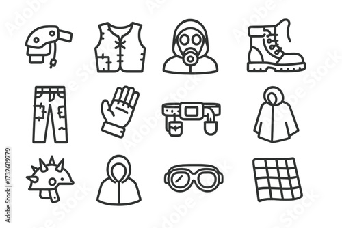 Mask post goggles gear apocalyptic patchwork survival sheet icon armor metal cloak
