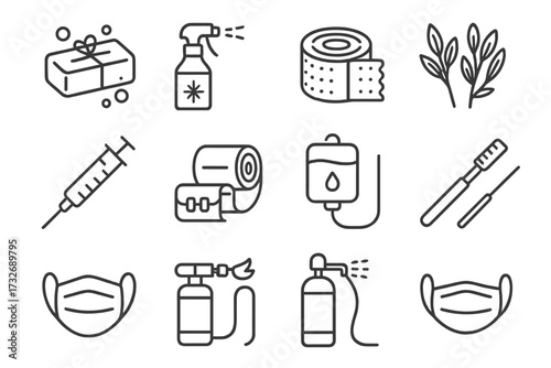 Pressure soap shower vector hygiene icons toothbrush survival icon spray flame field