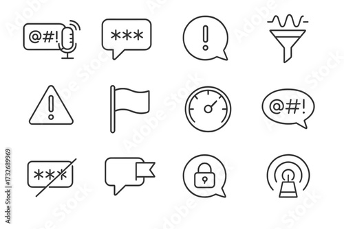 Icon scanner sensor abusive speech language exclamation censorship moderation filter online word