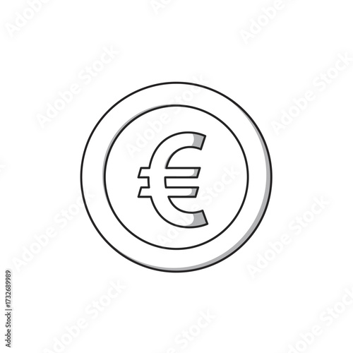 Euro Coin Illustration Minimalist Line Art of European Currency on White Background