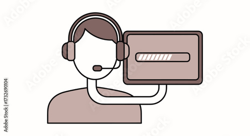 Customer support agent with headset holding a loading tablet.