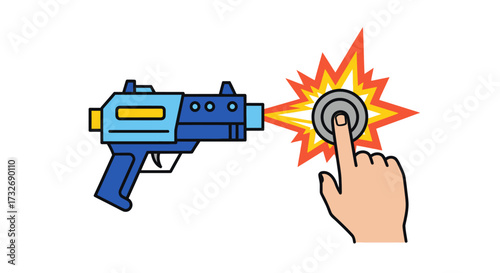 Futuristic Laser Gun Firing at a Hand Pressed Button.