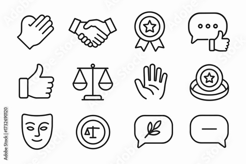 Icons honor olive badge message vector symbol respectful emoji gratitude grid mask