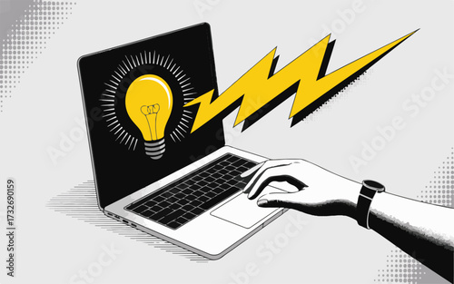 Laptop lightbulb lightning bolt yellow
