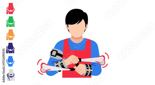 Man with bionic arms demonstrating advanced prosthetic technology.
