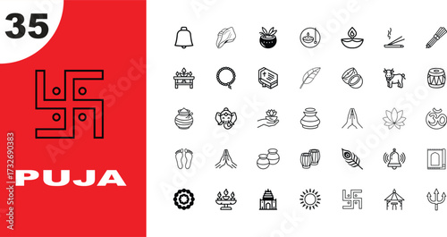 Diverse Symbols and Icons for Puja Celebrations diverse symbols and