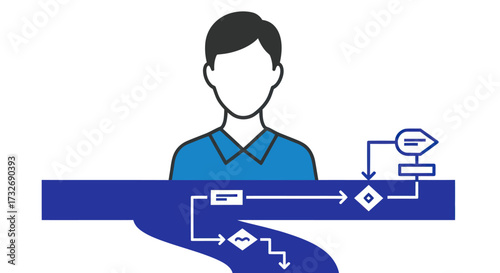 Business professional analyzing a complex workflow diagram.