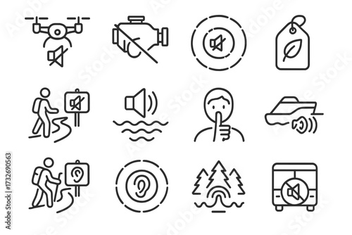 Mode sound waterway buffer badge vector wildlife friendly hiking hush sign icon