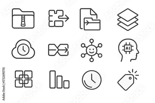Abstraction spark grid merge story memory zipped compression ai vector icons icon