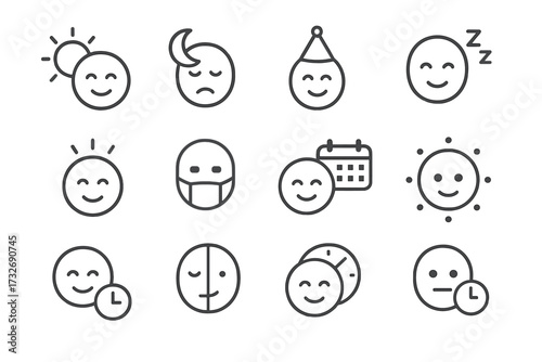 Vector overlay icons time icon mask profile day mode face daily expression