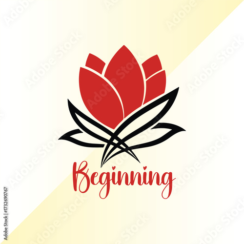 Lotus flower logo design for wellness and beauty, red floral blossom icon for spa and yoga branding.