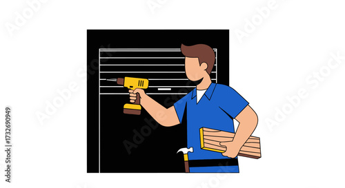 Male construction worker holding a power drill and lumber.