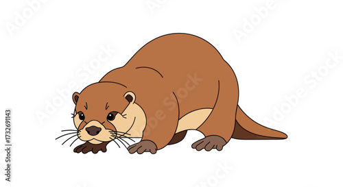 Adorable cartoon river otter sniffing the ground illustration.