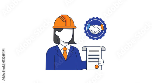 Professional Engineer Woman Holding a Signed Contract Agreement.