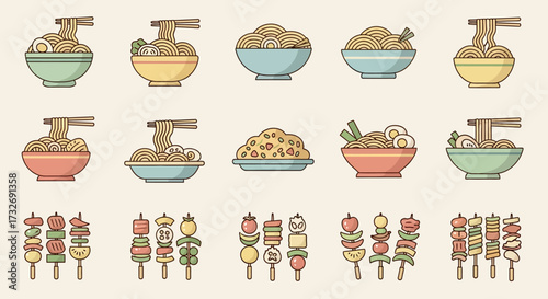 Various Asian Dishes and Skewers.