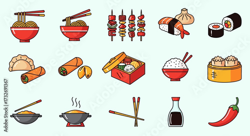 Various Asian Foods and Dishes.