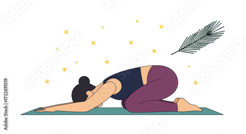 Woman practicing yoga in the relaxing Childs Pose on a mat.