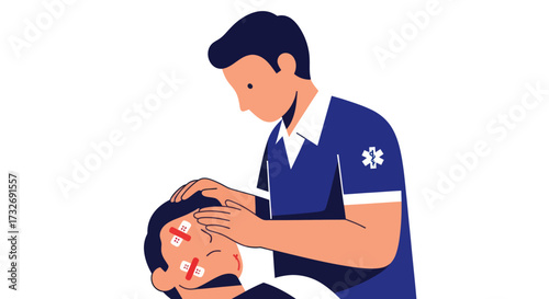 Paramedic providing first aid to an injured person.